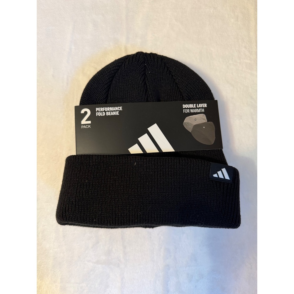 Adidas Performance Fold Beanie 2 Pack Black Gray Knit Hat Double Layer 1826781